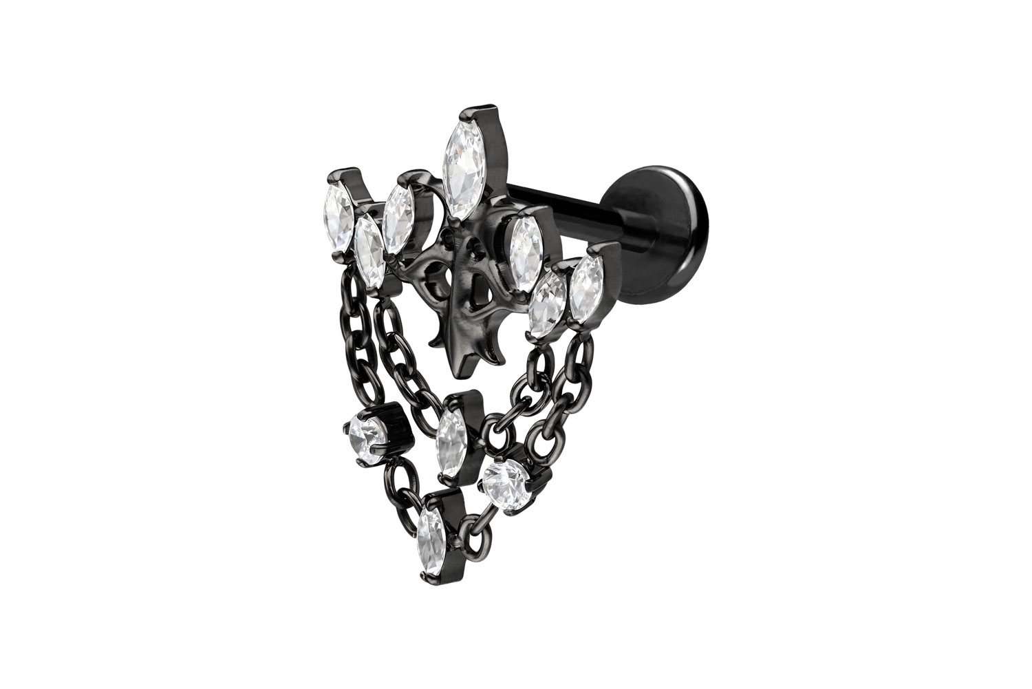 Titan Labret Piercing mit Push Fit GOTISCHE KRONE + KETTEN